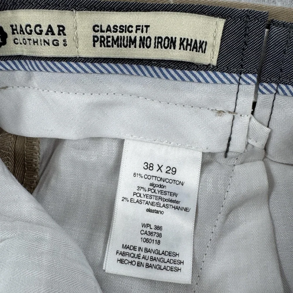 Haggar Pants Mens 38x29 Beige Premium No Iron Khaki Classic Fit Stretch NEW $70